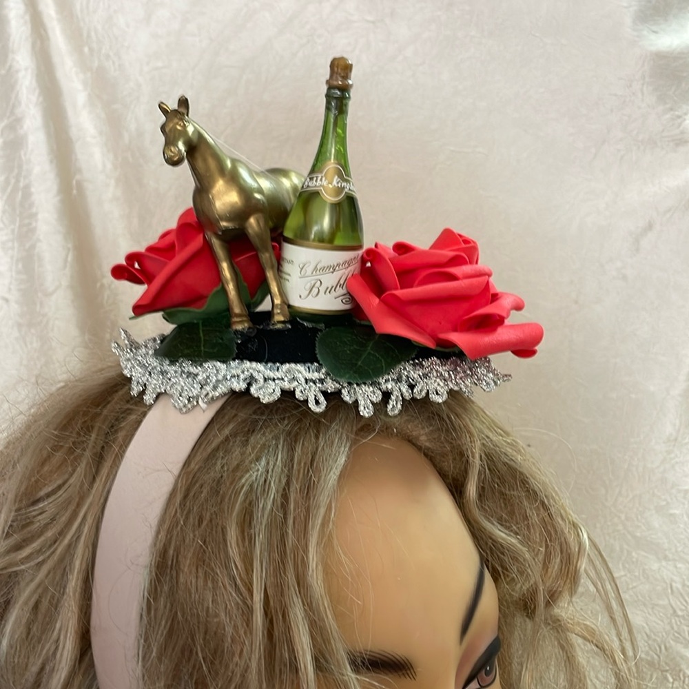 Kentucky Derby Hat Fascinator headband, Horse and roses  Derby Party Headwear